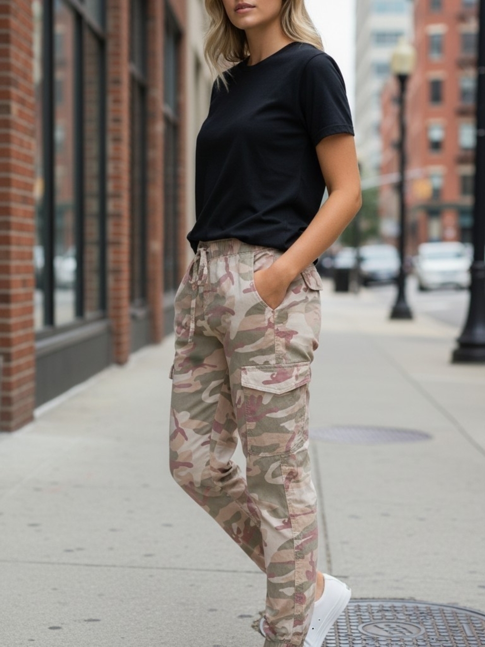 Almost Famous Pink Camo Cargo Jogger Pants XL Y2K Streetwear Hiking